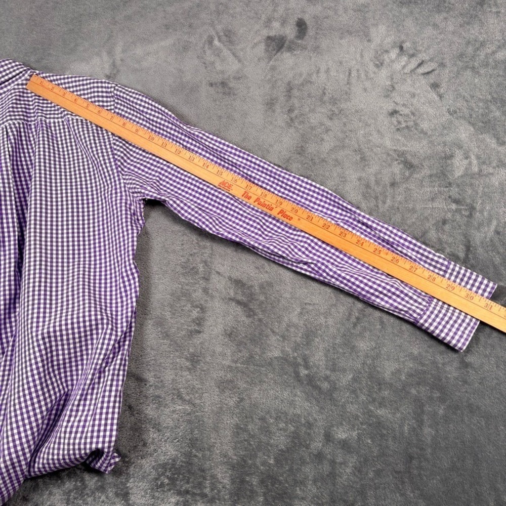 J Press Button Down Shirt Mens Medium Purple Gingham Check Cotton Long Sleeve - Picture 9 of 16